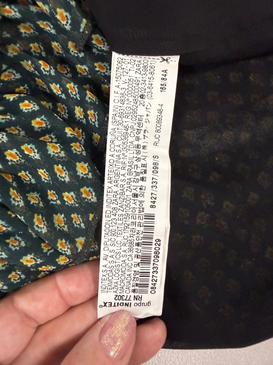 ZARA Green Floral Ruched Dress Mini Puff Sleeve Size S - Picture 5 of 9